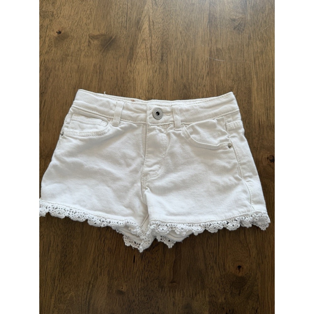 Zara Kids White Denim Shorts Crochet Lace Trim Size 5 Girls